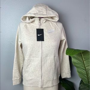 Nike Kids (Girls) Large Fleece Off White Jacket With Pockets & Hood Size Large